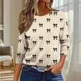 thumbnail image 5 of 3/4 Sleeve Tops for Women Crew Neck Graphic Printed Base Tee Shirt Loose Spring Fall Summer Casual Outfits (XL, Khaki|Bowknot), 5 of 7