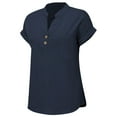 thumbnail image 5 of Women's Linen Shirts Summer Short Sleeve T-Shirts Top Casual Button Down V Neck Blouses Solid Color Loose Cotton Linen Pullover Top with Pocket, 5 of 7