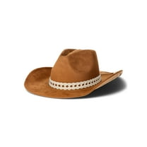 No Boundaries Women’s Faux Suede Cowboy Hat with Contrasting Braided Band, Brown