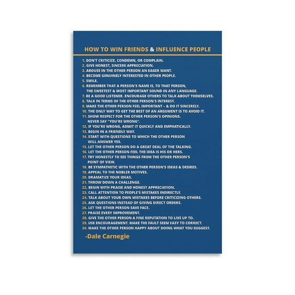 Dale Carnegie How to Win Friends And Influence People Poster Poster Cool Artworks Painting Wall Art Canvas Prints Hanging Picture Home Decor Posters Gift 16x24inch(40x60cm)