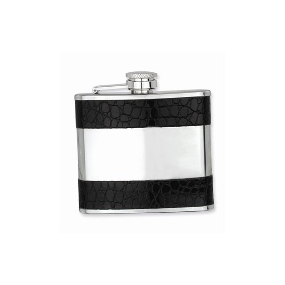 FB Jewels Black Faux Leather Polished Stainless Steel 5oz Hip Flask