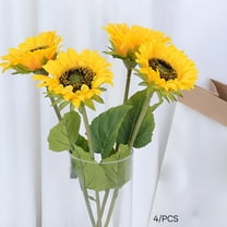 LAMIRO 4 Bunches Artificial Sunflower Bouquets,Fake Sunflowers with Stems,Silk Wildflowers Realistic Yellow Faux Sun Flowers for Wedding Decorations Fall Floral Arrangements Home Garden