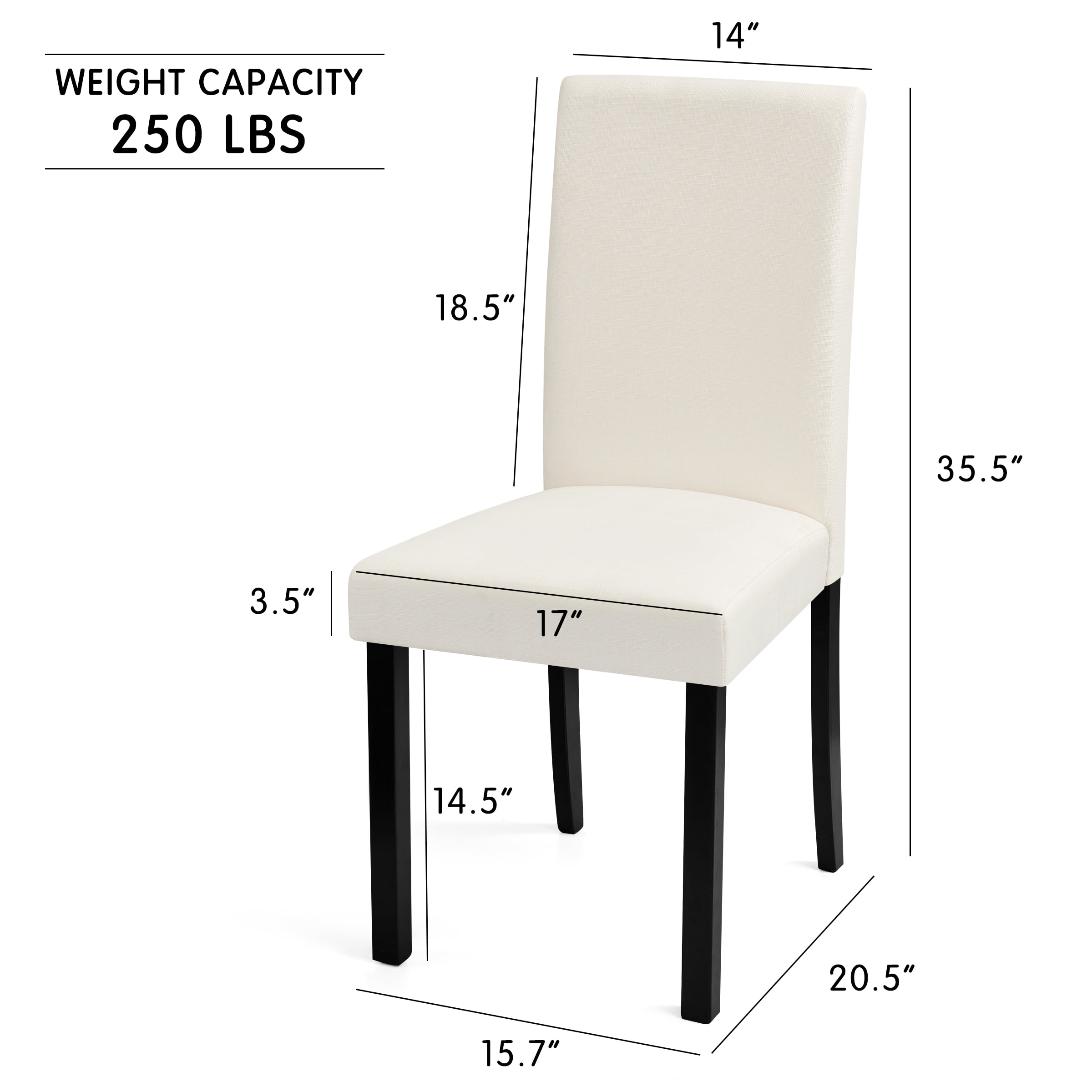 DyFun Linen Upholstered Dining Chairs Set of 2, Solid Wood Kitchen & Dining Room Chairs for Breakfast Nook or Apartment Living, Ivory