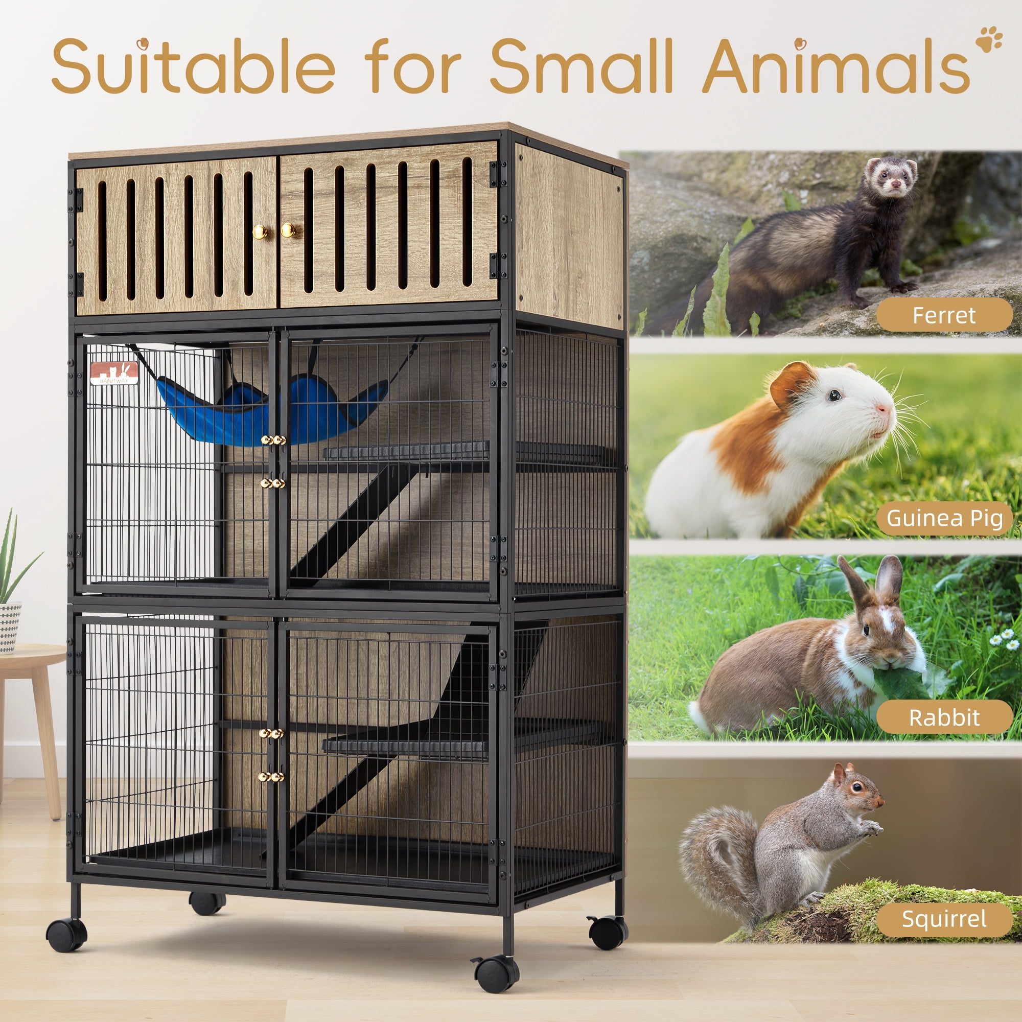 HABUTWAY Metal Large Small Animal Cage 5 Levels, 50.0" H Rolling Guinea Pig Cage with Removable Ramps & Double Door, Ferret Cage with Locker