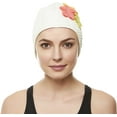 thumbnail image 3 of Beemo Swim Bathing Caps for Women Latex Swim Hat - Green with White Flowers, 3 of 4