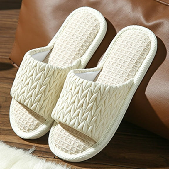 Casual Linen Women's Slippers Slip On House Indoors Slippers Anti-Skid Rubber Sole Lightweight Lined Chenille Slippers Perfect for Hotel Lounge Bedroon Shoes Footwear