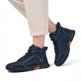 thumbnail image 4 of Sewkxo Men's Casual Leather Fashion Sneakers Ankle Boots Handmade Lightweight Loafers Mid Top Walking Driving Shoes,Navy 43, 4 of 7