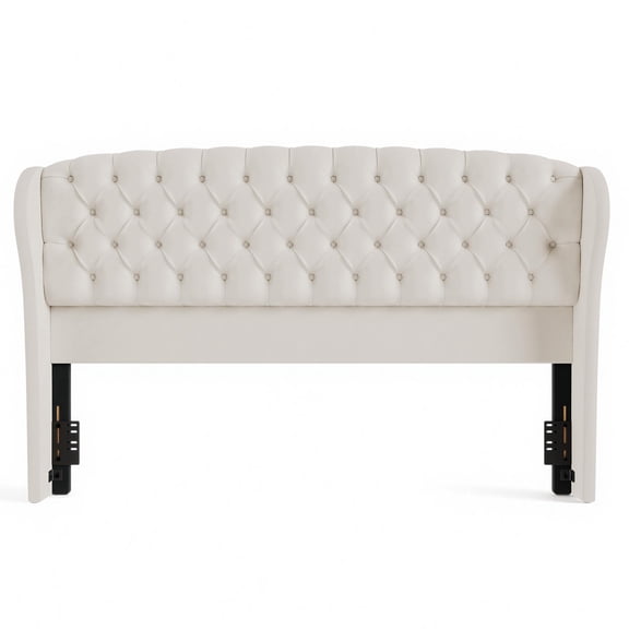 Papajet King/Cal King Velvet Headboard Wingback Button Tufted, Cream