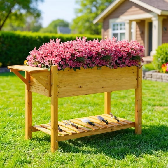 Topcobe Elevated Planter Box Kit with 8 Grids and Folding Tabletop, Planters for Outdoor Plants, Raised Garden Bed with Legs