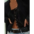 thumbnail image 3 of Women Tie Front Long Sleeve Top Lace Trim Button Shirt Square Neck Loose Blouse Going Out Y2k Clothes Black S, 3 of 8