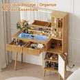 thumbnail image 5 of 41.7" Fluted Makeup Vanity Desk with Large 30" Mirror and Rotating Cabinet, Modern Glass Top Big Vanity Table with 4 Drawers & Lights, Dressing Table Set w/Charging Station for Bedroom, 5 of 8