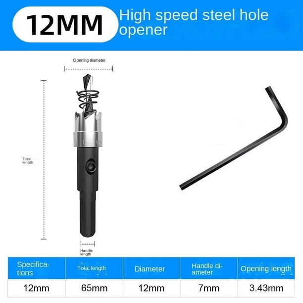 Paquete de 5 brocas HSS de acero de alta velocidad, juego de sierras perforadoras, kit de aleación de metal de acero inoxidable, 12 mm + 18,5 mm + 20 mm + 25 mm + 30 mm, paquete de 5