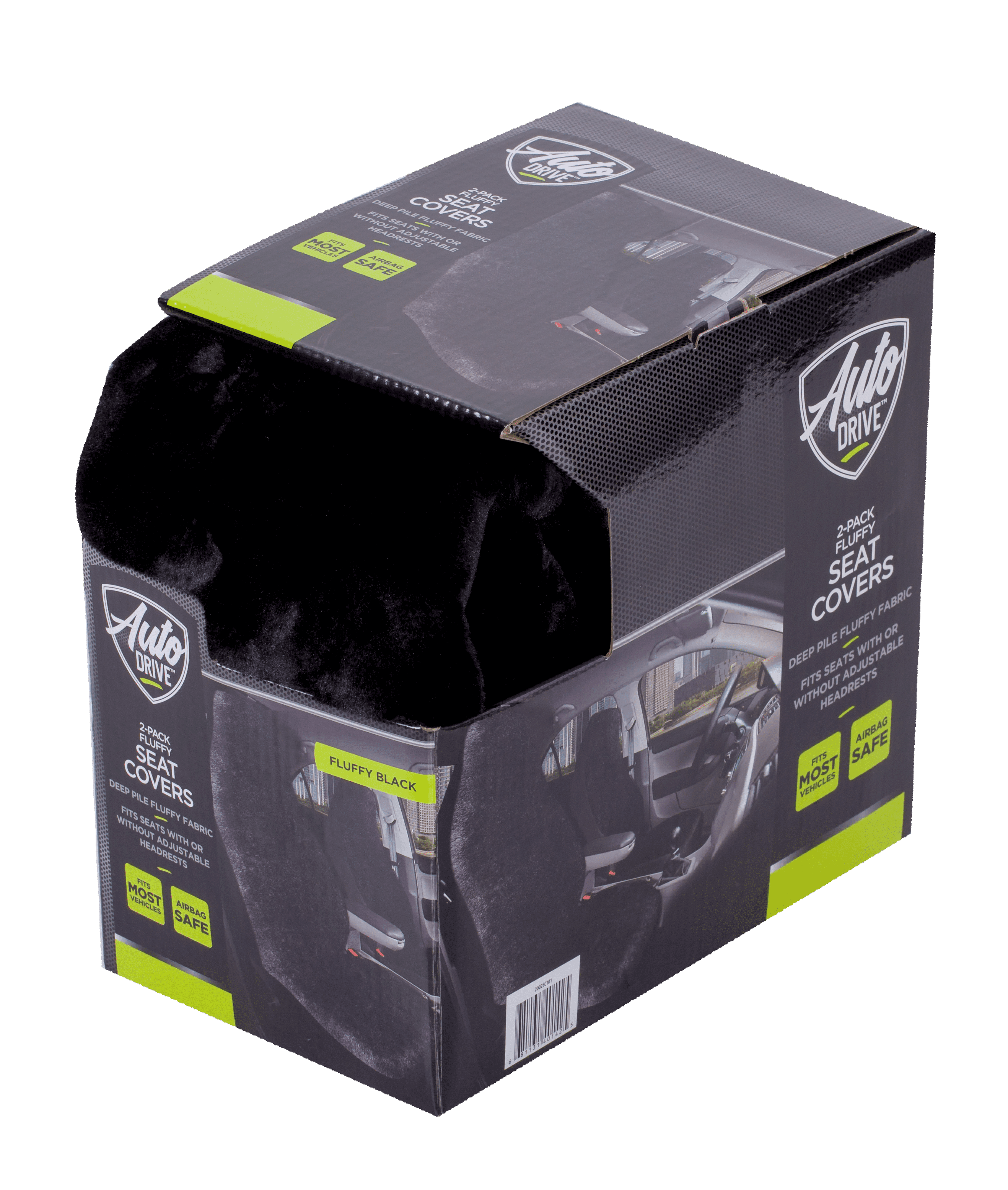 AUTO DRIVE 2-PIECE Black Fur Seat Covers, FITS MOST CARS,TRUCKS & SUVs