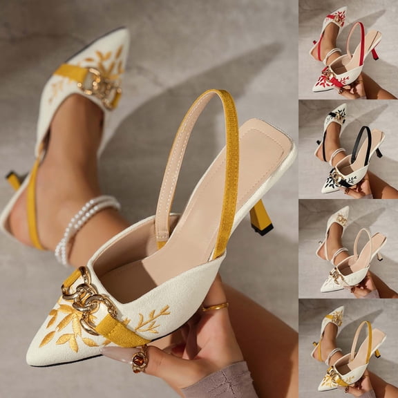 Miluxas Slingback Kitten Heels for Women Heeled Pumps Pointed Closed Toe Heels Vintage Stiletto Pumps Shoes Yellow 9.5(43)