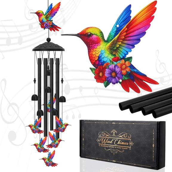 35" Hummingbird Wind Chimes, Black Metal Wind Chimes Outside, Hummingbird Decor for Yard Garden, Housewarming/Birthday/Festival Gifts for Mother, Grandma, Father, Friend, Memorial Sympathy Chimes