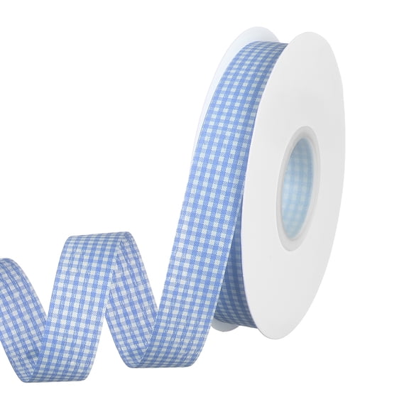 Uxcell Light Blue Gingham Ribbon, 25/32 Inch x 50 Yard Light Blue and White Plaid Ribbon, Polyester Checkered Ribbon for Crafts, Hair Accessories, Gift Wrapping, Party Decoration