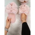 thumbnail image 1 of Bow Decor Fluffy Bedroom Slippers,Soft bottom cotton slippers fairy style super large thin flash pink bow-knot plush shoes women's winter warm home fa, 1 of 4