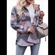 thumbnail image 1 of Chaqueta de Larga con Solapa Acogedora para Mujer, con Estampado Azteca Occidental y Bolsillos, Abrigo Informal y Cálido. Rosa Gris L, 1 of 6