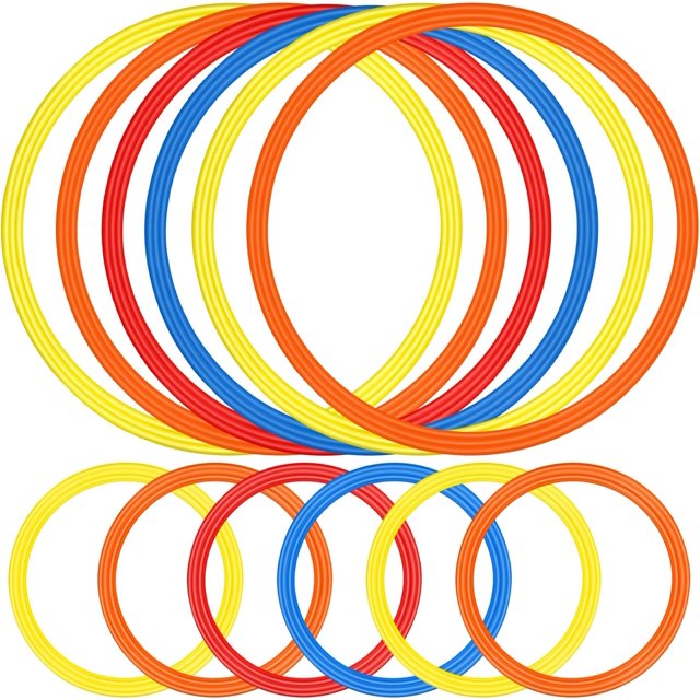12 Pcs Obstacle Course Ring Set 16 Inch 28 Inch Hoop Plastic Toys Exercise Hoops Bulk for Little Teens Adults Party Games Educational Activities Holiday Decoration Gymnastics, 4 Colors
