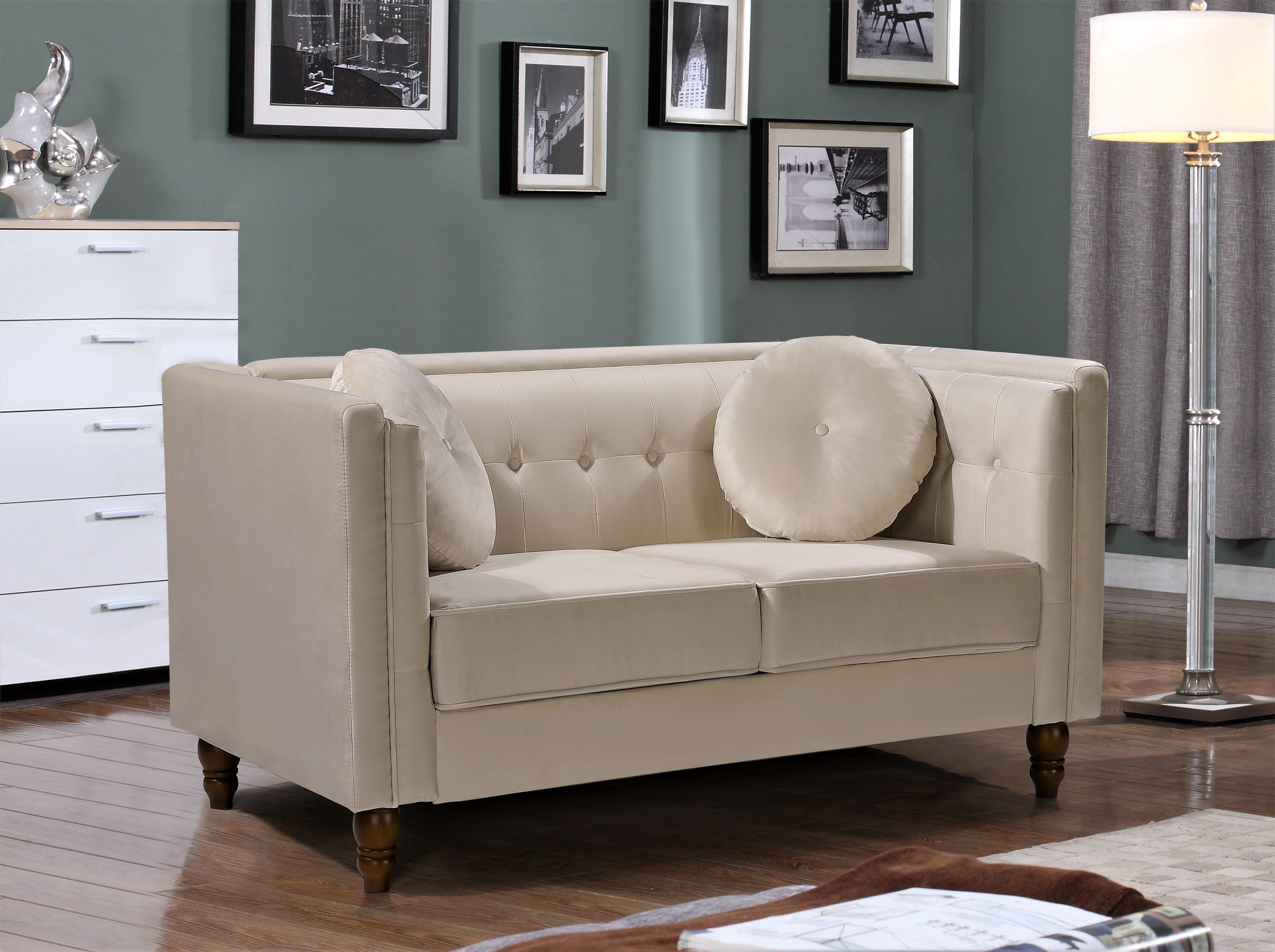 Uspridefurniture Velvet Loveseat,Removable Seat Cushions,Ivory