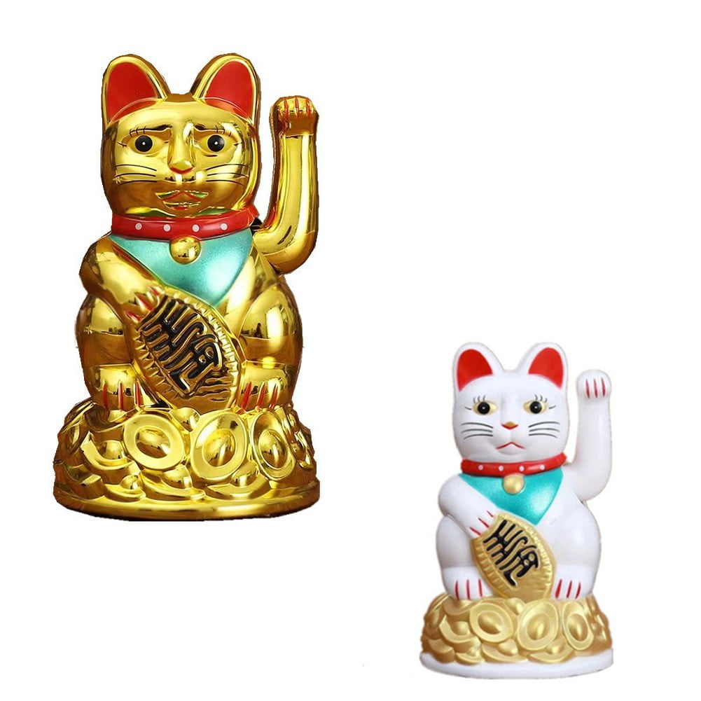 Lefu Chinese Lucky Waving Cat Beckoning Maneki Neko Gold Fortune
