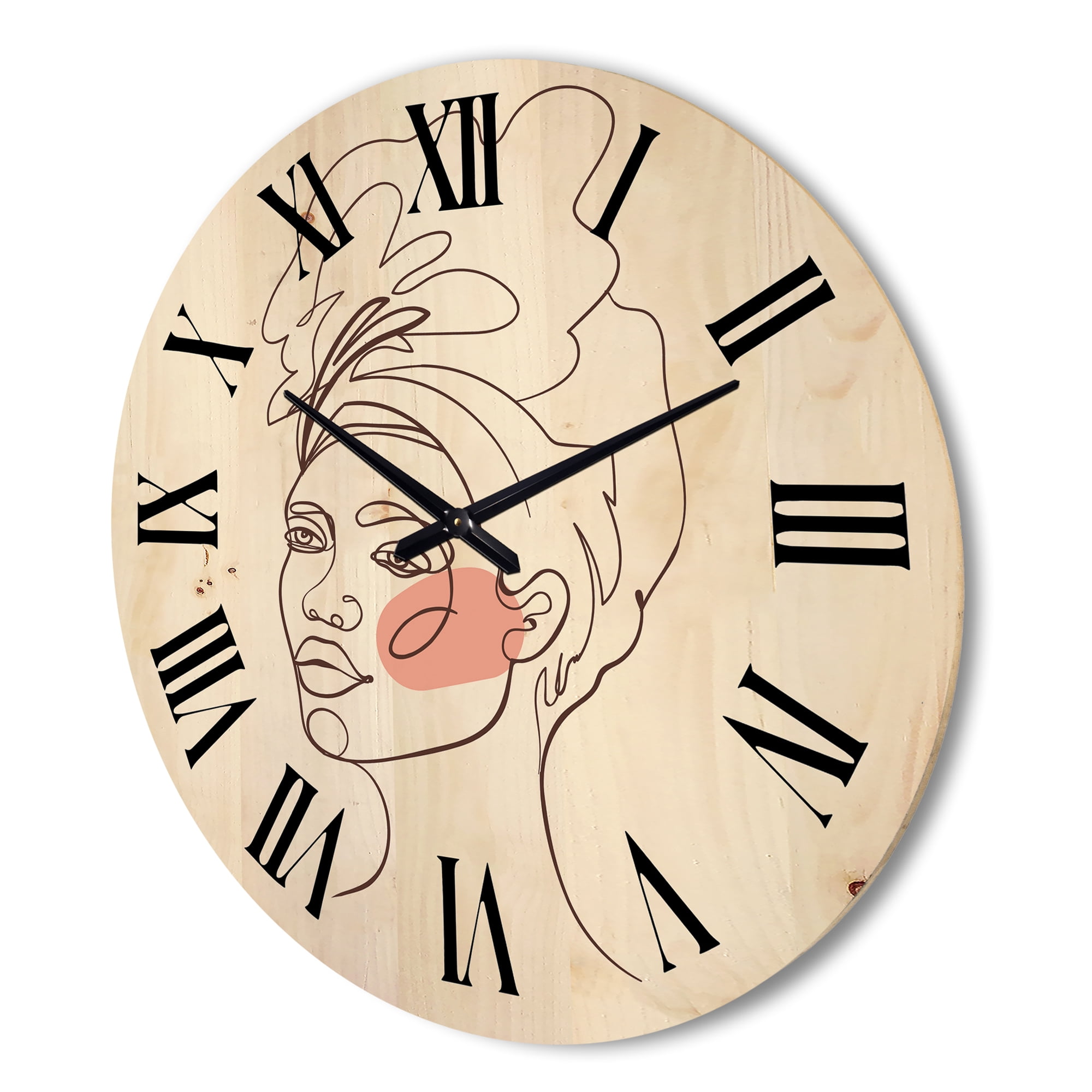 Designart 'One Line Portrait of Afro American Woman III' Modern Wood Wall Clock