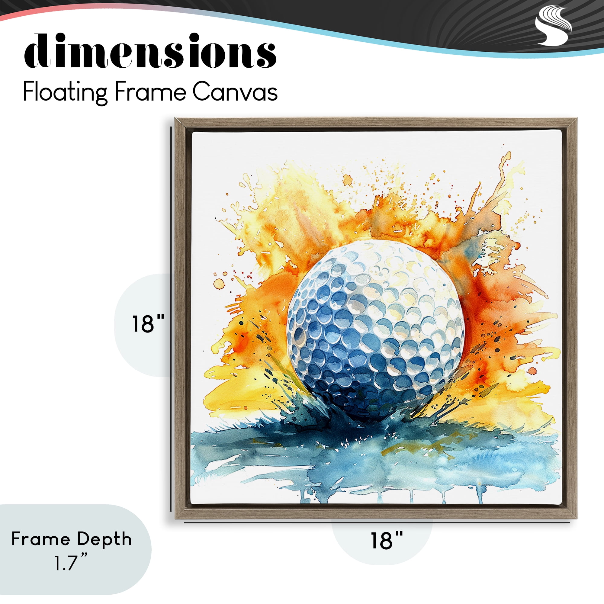 Stupell Industries Golf Splash Watercolor Burst Brown Framed Floater Canvas Wall Art, design by LSR Design Studio