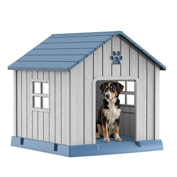 EasyUp Dog House Indoor Outdoor for Small to Large Sized Dogs Indoor Outdoor Doghouse Puppy Shelter with Elevated Floor, Easy to Assemble (Blue&Grey, 31Inch(31.18 * 33.7 * 32.52))