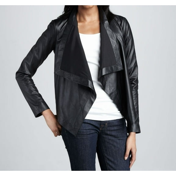 Noora Women's Stylish Lambskin Leather Black Color Jacket for Women Slim Fit Jacket