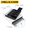 thumbnail image 3 of HK SYSTEMS 13inch White Heavy Duty POS Interface Cash Drawer with 4Bill/5Coin, 3 of 7