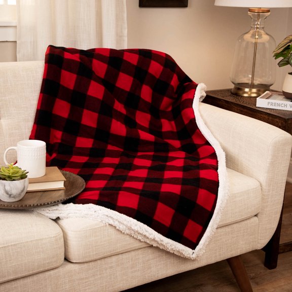 Northlight Buffalo Plaid with Fleece Christmas Throw Blanket - 52" x 60" - Black and Red