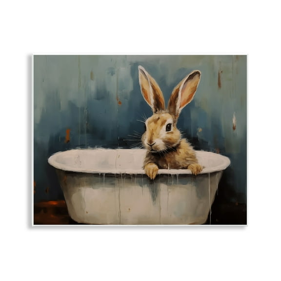 Stupell Industries Baby Bunny in Tub Animals Painting Unframed Art Print Wall Art, 14 x 11