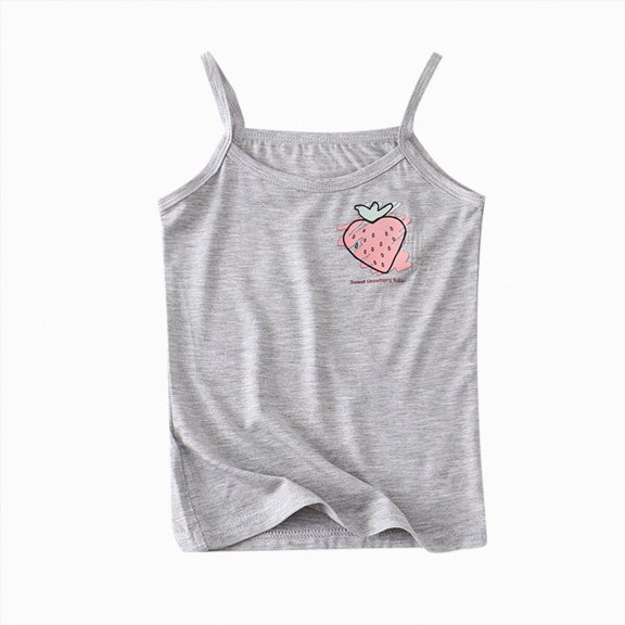 Xudanell Toddler Girl Shirts Cute Print Tank Top Camisole Soft Cotton Girls Clothes Everyday Wear Grey 6-7 Years
