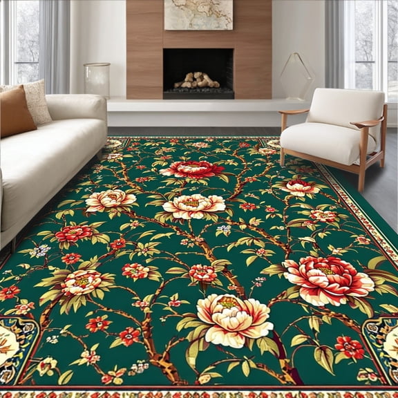 Flatwoven High Traffic Area Rug, Elegant Deep Green, Non Slip, Stain Resistant, Washable Area Rugs for Living Room, Bedroom(Green, 4X6)