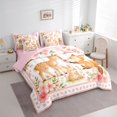 thumbnail image 2 of Manfei Cute Rabbit 7-Piece Twin Bedding,Woodland Animal Bedding Comforter Set,Pink,Pink Reversible, 2 of 7