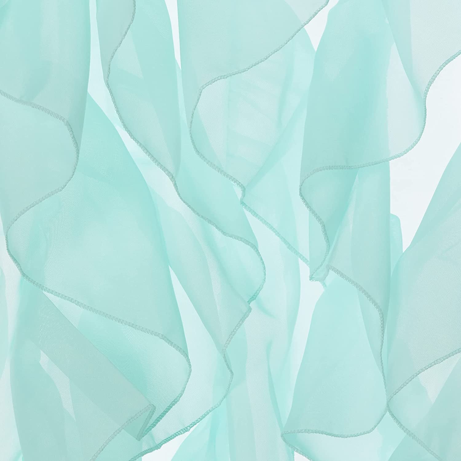 2 Piece Rod Pocket Sheer Voile Vertical Ruffled Waterfall Window Curtain Panels Set (63" Long, Sea Blue)