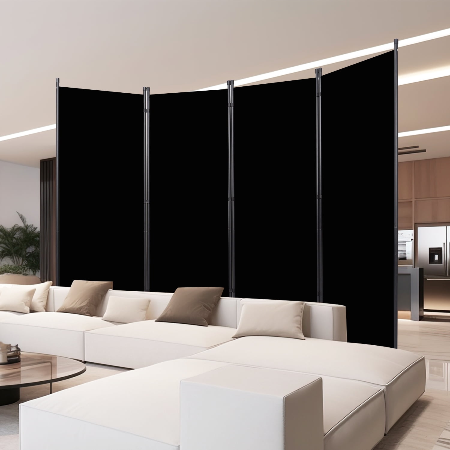 YASRKML 6FT 4 Panel Rolling Room Divider, Self-lockable Room Dividers and Folding Privacy Screens with Wheels, Partition Privacy Screens , Portable Wall Divider for Room Separation, Black