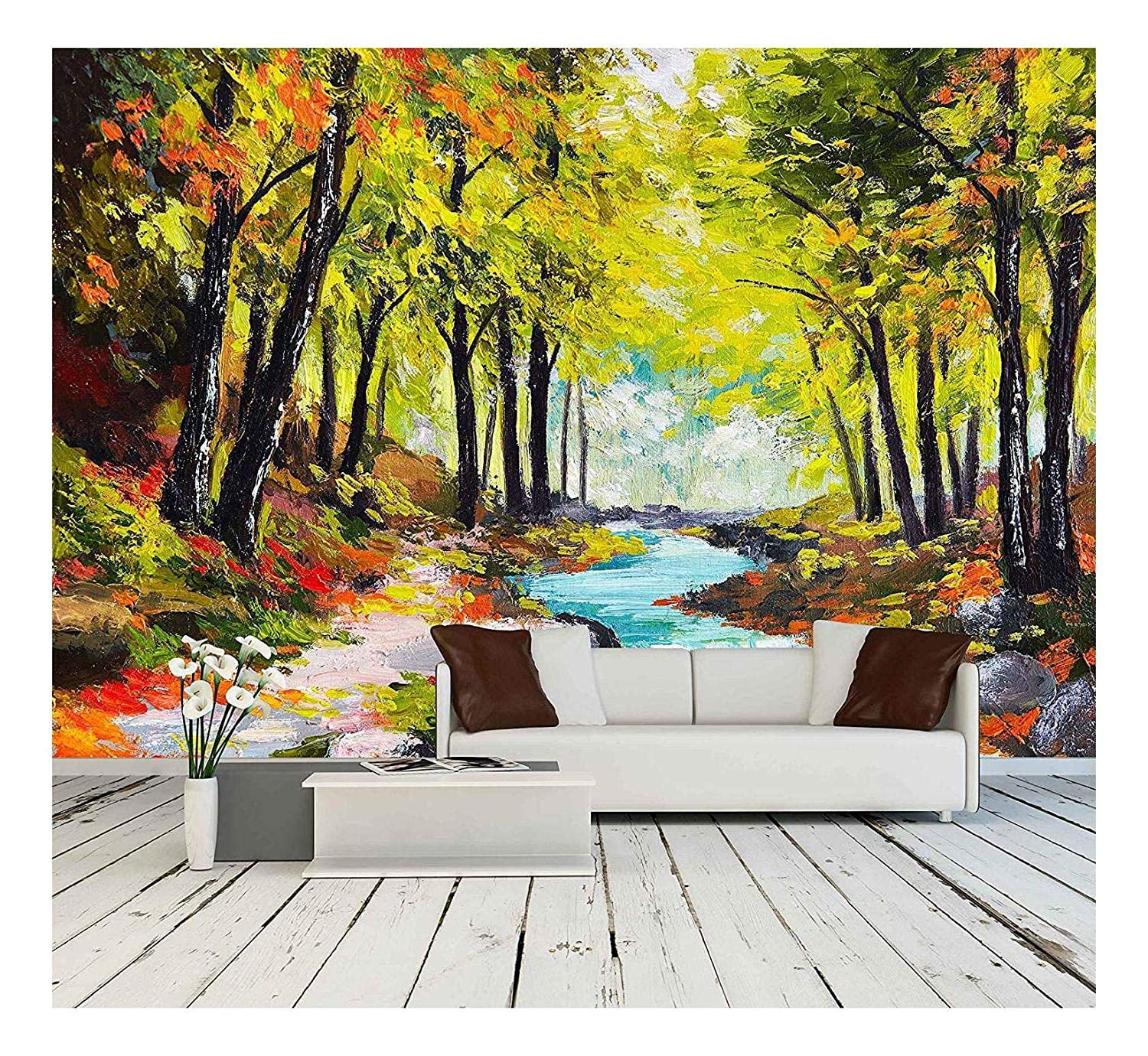 Wall26 Landscape Oil Painting River In Autumn Forest Removable