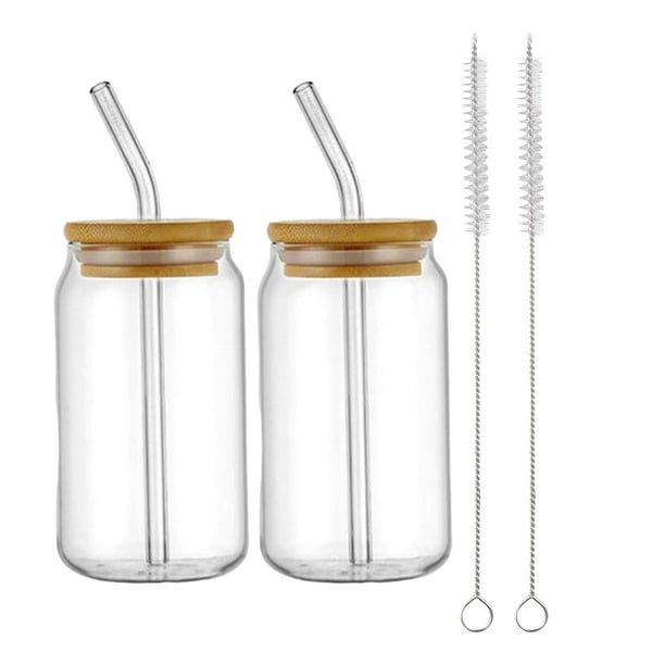 Vasos para beber con tapas de bambú y de vidrio, juego de 4 piezas, vasos de vidrio de , vasos de cerveza, vasos 350ml Sunnimix Beber taza de café