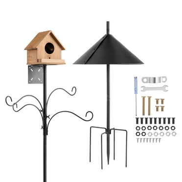 VEVOR 4-Hook Wild Bird Feeder Stand Pole, 92 Inch Bird Feeding Station Kit, 31/32 inch Diameter Bird House Hanging Hooks with Squirrel Guard Baffle, Heavy Duty Multi-Feeder Stand Easy to Install