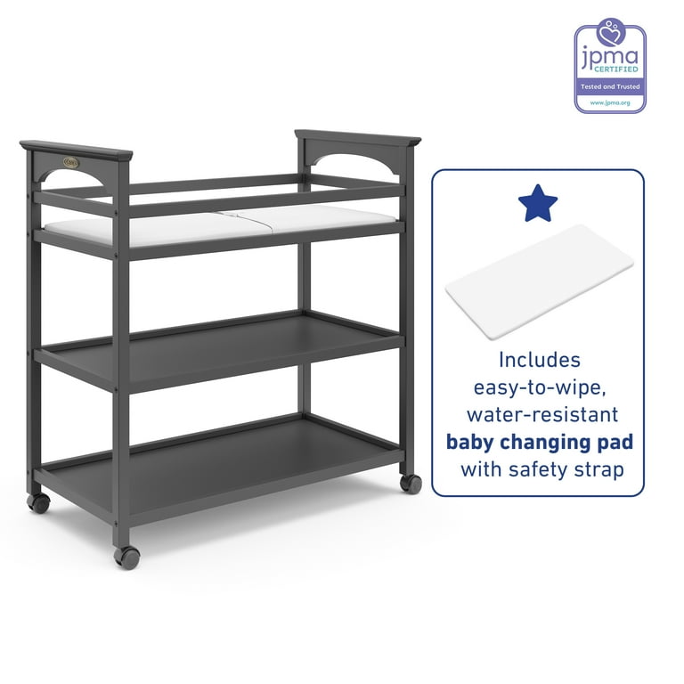 Graco Lauren Changing Table with Water resistant Pad and Safety Straps Included Gray