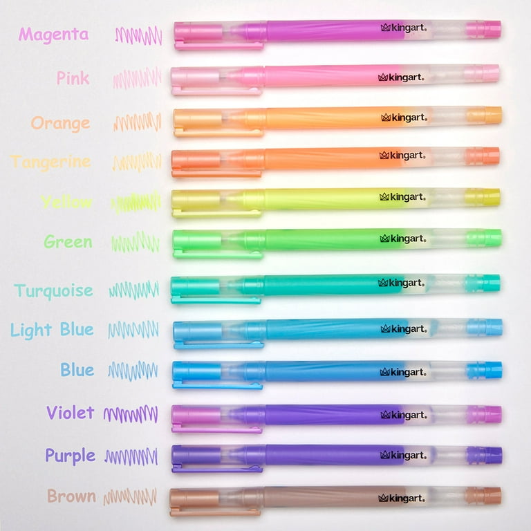 KINGART® Pastel & Opaque Gel Pens, Scrapbook, Journals, or Drawing, Colored Ink, Medium Line , Set of 12 Unique Shades KINGART® Pastel & Opaque Gel Pens, Scrapbook, Journals, or Drawing, Colored Ink, Medium Line , Set of 12 Unique Shades