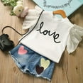 thumbnail image 2 of BOBOGOJP Toddler Girl Ruffle Sleeve Top Denim Shorts Set Summer Outfits White for Size 6-7 Years, 2 of 7