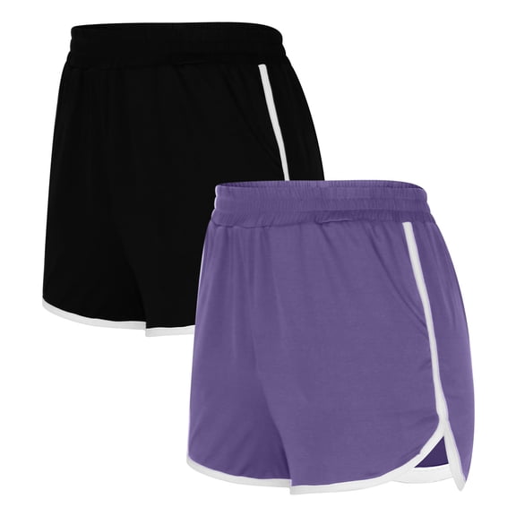 Sexlip 2PCS Womens Yoga Sports Shorts Loose Leg Side Stripe Design Elastic Waist Soft Fabric Relaxed Silhouette for Active Wear Purple S