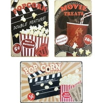 Movie Treats Popcorn Movie Room Decor Accessories Vintage Metal Tin Sign Funny Film Decor for Home Wall Art Plaque Decor 12" x 8"/30 x 20cm(3Pcs)