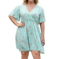 thumbnail image 1 of yoeyez Robe Grande Taille pour Femmes à Fleurs Portefeuille à Col en V à Volants Mini Robes Décontractées Taille Empire Robe d'Été avec Poche, 1 of 7