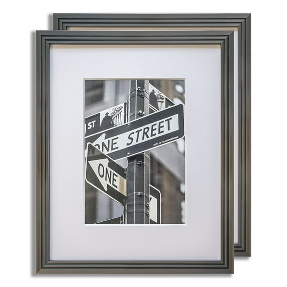 TheDisplayGuys 2-Pack Art Deco 16x20 Picture Frames matted to 11x14 with Plexiglass (Gunmetal) - 5/8" Border, for Wall Hanging