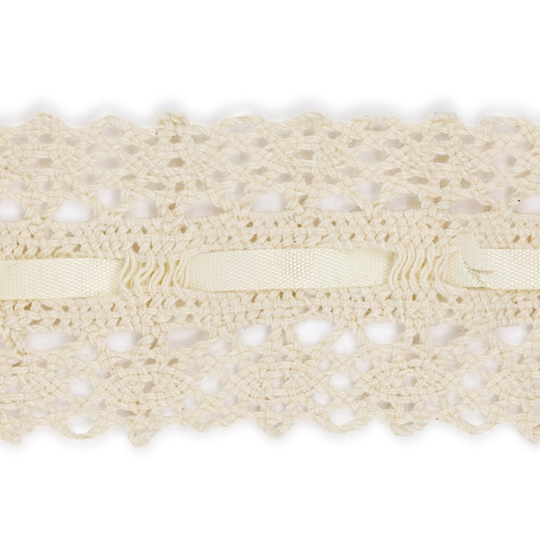 Hello Hobby Cream Crochet Ribbon Lace Sewing Trim, 2 in x 3 yd