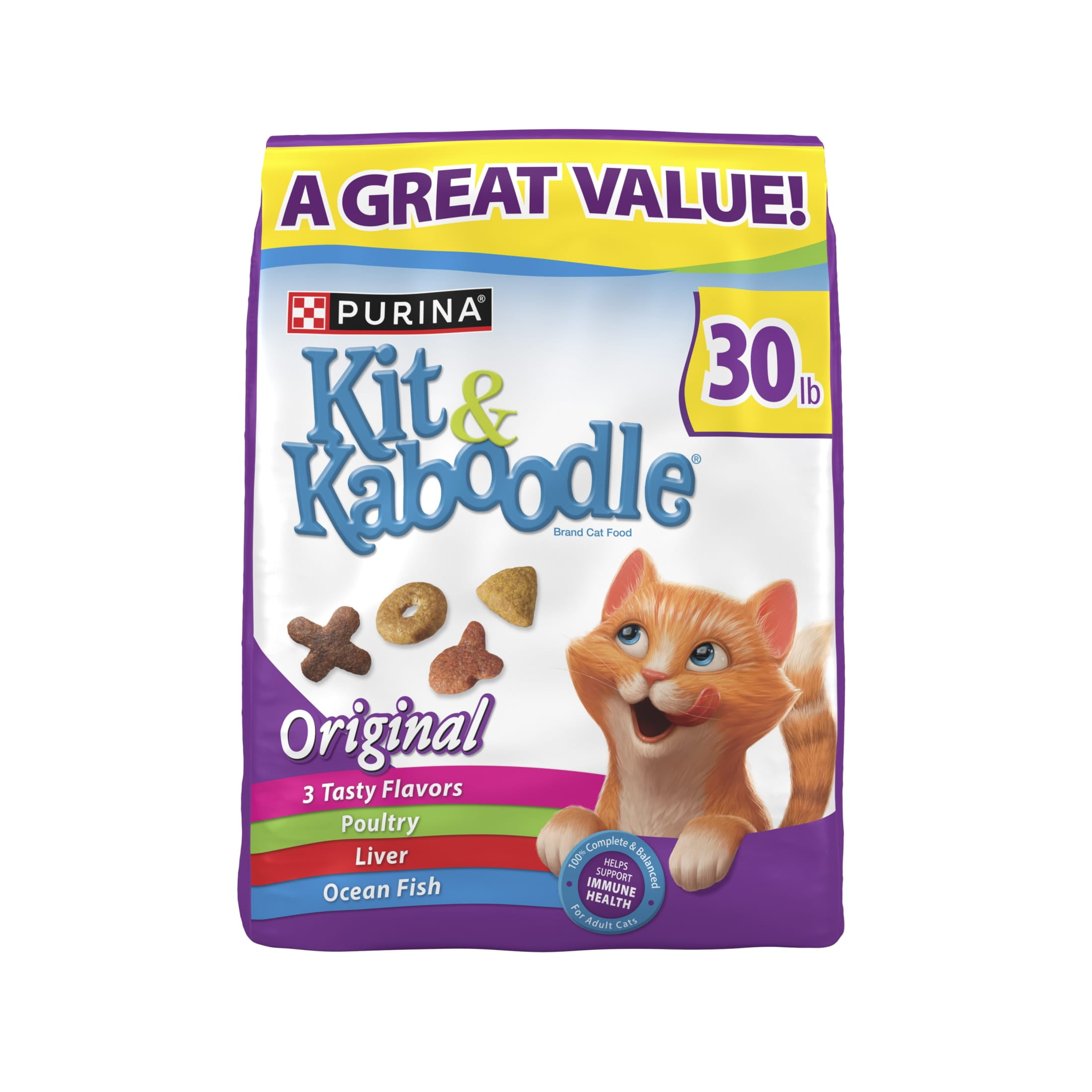 Purina Kit & Kaboodle Original, Indoor Dry Cat Food, Chicken, Liver, Turkey, Oceanfish, 30 lb Bag