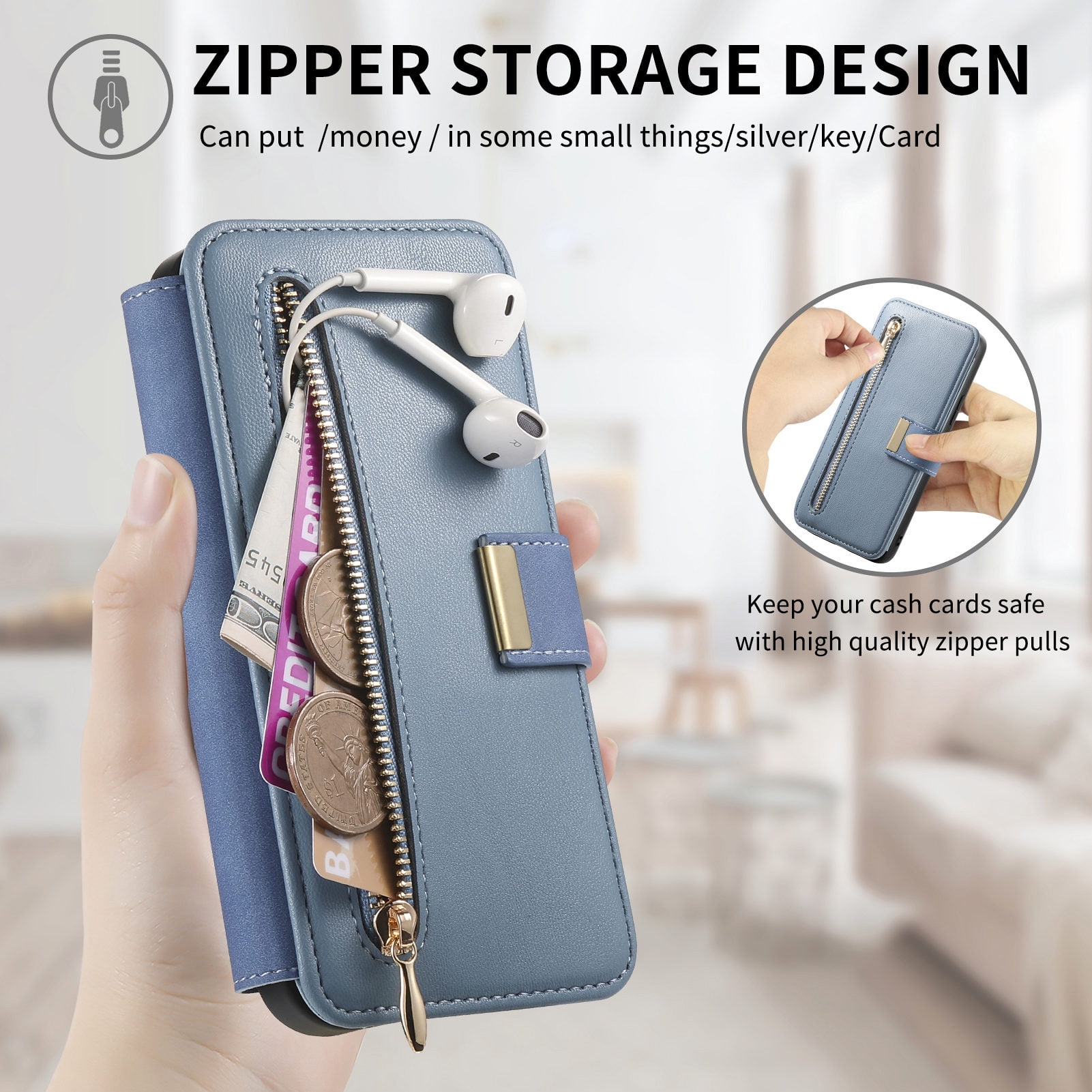 TECH CIRCLE for Moto G Power 5G (2024) Phone Case 6.7", Magnetic Back Cover with Removable Flip Wallet Case, with Card Slots/Pocket/Ring Holder Grip, Compatible with MagSafe, PU Leather Case, Blue